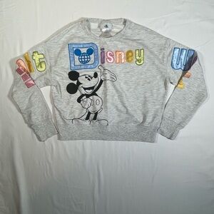 Disney Parks Girls Grey Crewneck Embroidered Walt Disney Mickey Sweatshirt XL